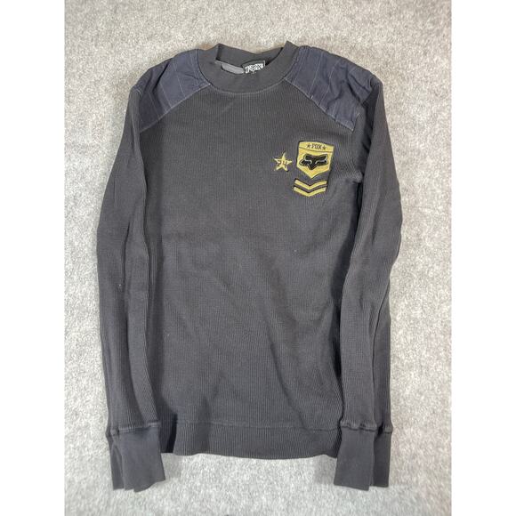 Fox Racing Long Sleeve Thermal Shirt Mens S Black Waffle Knit Patched Logo Y2K - Picture 1 of 6